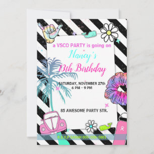 001 Teenager girl's party vsco trend themed Invitation