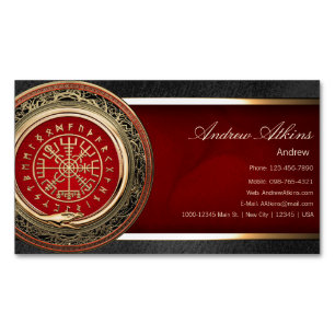 [001] Vegvisir - Gold Viking Magic Runic Compass Business Card Magnet