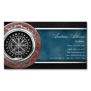 [001] Vegvisir - Viking Silver Magic Runic Compass Business Card Magnet