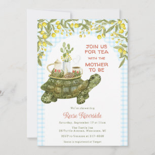 002 Cerulean Blue Garden Tea Turtle Baby Shower Invitation