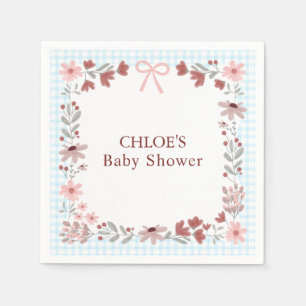 002 Cerulean Blue Wildflower Bow Gingham Shower Napkins