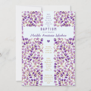 002 Cerulean Stained Glass Garden Gingham Baptism Invitation