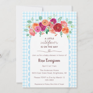 002 Cerulean Watercolor Wildflower Baby Shower Invitation