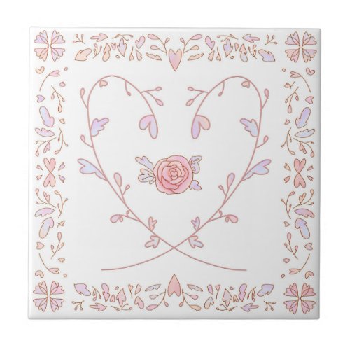 002 heart rose pattern ceramic tile