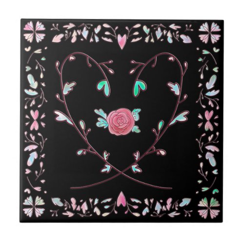 002 heart rose pattern ceramic tile