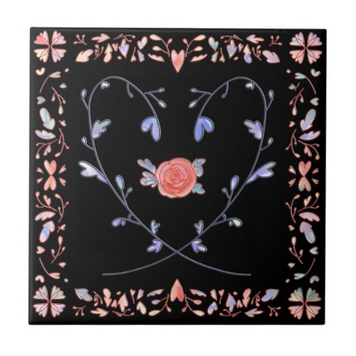 002 heart rose pattern ceramic tile