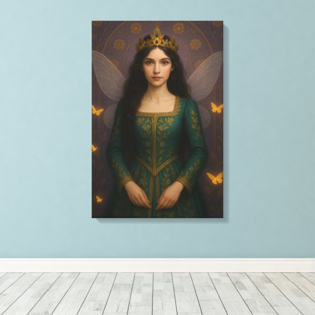 003_A fairy princess in emerald green. Canvas Print (Insitu(Wood Floor))