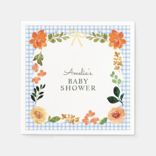 003 Cobalt Blue Floral Gingham Baby Shower Napkins