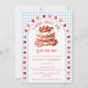003 Cobalt Blue Strawberry Shortcake Baby Shower Invitation