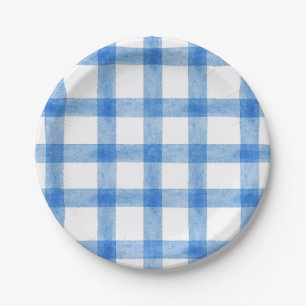 003 Cobalt Watercolor Plaid Small Paper Plates
