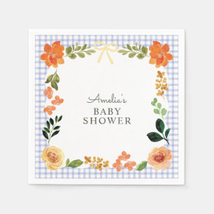 004 Indigo Blue Floral Gingham Baby Shower Napkins