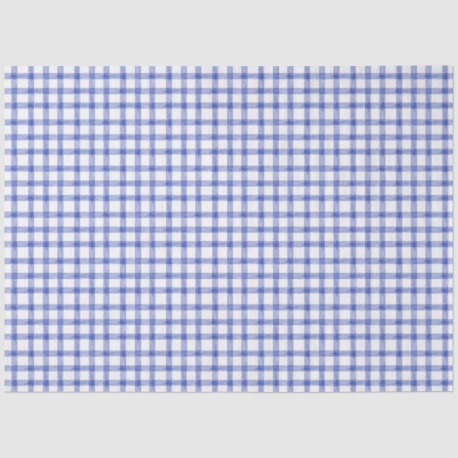 004 Indigo Blue Gingham Tissue Paper (Front)