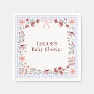 004 Indigo Blue Wildflower Bow Gingham Shower Napkins