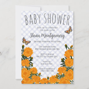 004 Indigo Monarch Butterfly Marigold Baby Shower Invitation