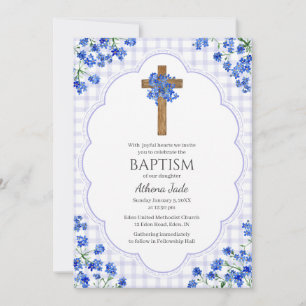 005 Iris Blossom Rustic Cross Design Baptism Invitation