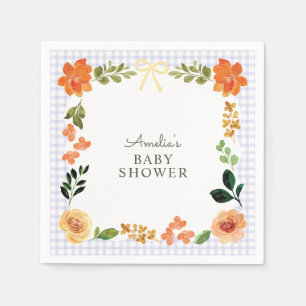 005 Iris Lavender Floral Gingham Baby Shower Napkins