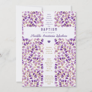 005 Iris Stained Glass Garden Gingham Baptism Invitation