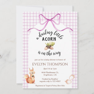 006 Wine Cute Squirrel Acorn Gingham Baby Shower Invitation