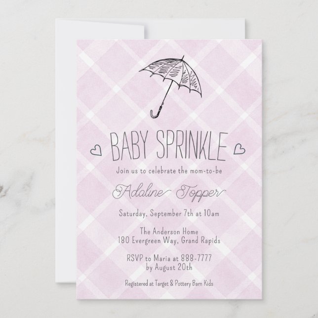 006 Wine Plaid Umbrella Baby Sprinkle Shower Invitation (Front)