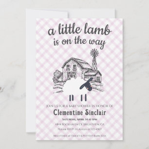006 Wine Purple A Little Lamb Gingham Baby Shower Invitation
