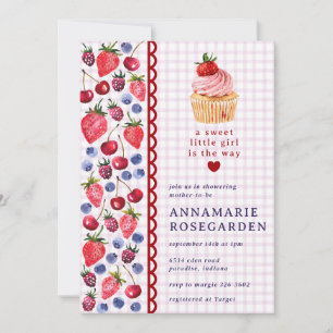 006 Wine Purple Berry Patch Cupcake Baby Shower Invitation