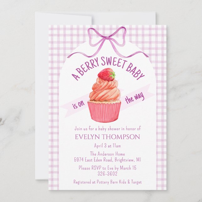 006 Wine Purple Berry Sweet Strawberry Baby Shower Invitation (Front)