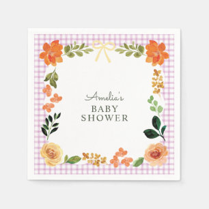 006 Wine Purple Floral Gingham Baby Shower Napkins