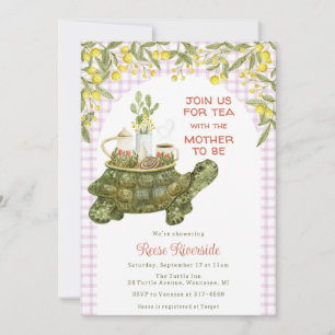 006 Wine Purple Garden Tea Turtle Baby Shower Invitation