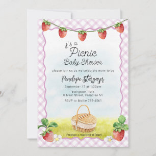 006 Wine Purple Strawberry Picnic Baby Shower Invitation