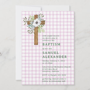 006 Wine Rustic Greenery Wooden Cross Baptism Invitation