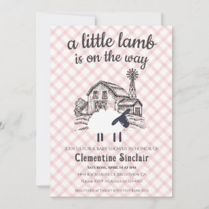 007 Red A Little Lamb Farm Gingham Baby Shower Invitation