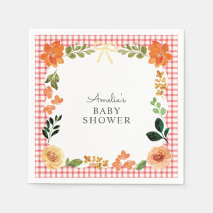 007 Red Floral Gingham Baby Shower Napkins