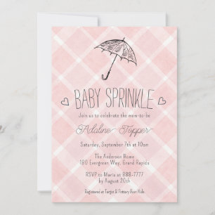 007 Red Plaid Umbrella Baby Sprinkle Shower Invitation
