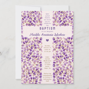 007 Red Stained Glass Garden Gingham Baptism Invitation