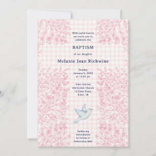 008 Blush Dove Botanical Cross Gingham Baptism Invitation