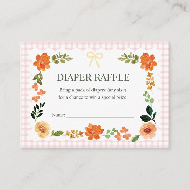 008 Blush Gingham Baby Shower Diaper Raffle Enclosure Card (Front)