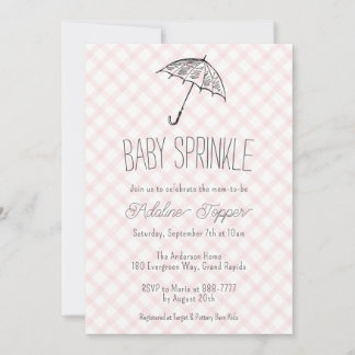 008 Blush Modern Umbrella Gingham Baby Sprinkle Invitation