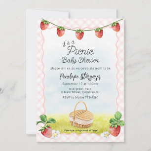 008 Blush Pink Strawberry Picnic Baby Shower Invitation