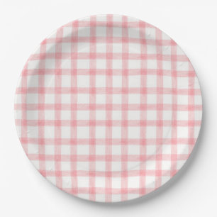 008 Blush Pink Watercolor Gingham L Paper Plates