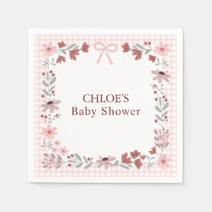 008 Blush Pink Wildflower Bow Gingham Shower Napkins