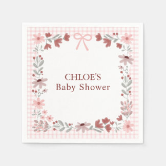 008 Blush Pink Wildflower Bow Gingham Shower Napkins