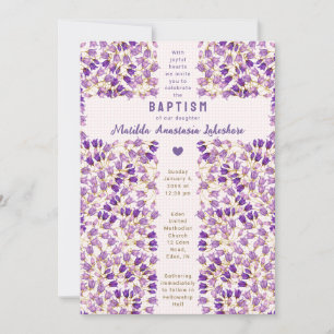 008 Blush Stained Glass Garden Gingham Baptism Invitation