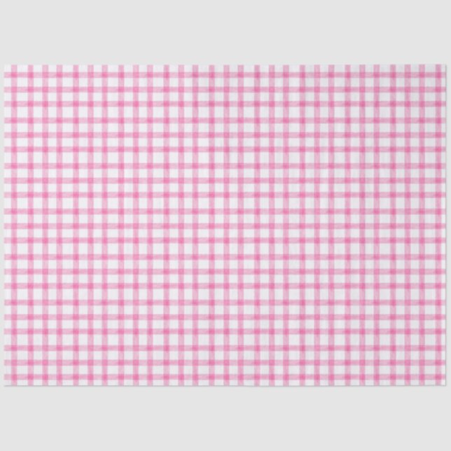 009 Fuchsia Bright Pink Gingham Tissue Paper (Front)
