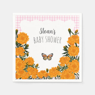 009 Fuchsia Marigold Gingham Baby Shower Napkins