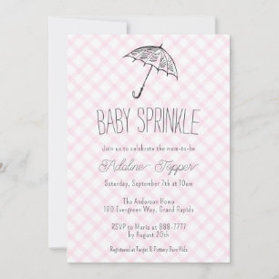 009 Fuchsia Modern Umbrella Gingham Baby Sprinkle Invitation