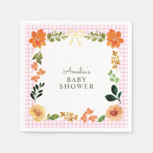 009 Fuchsia Pink Floral Gingham Baby Shower Napkins