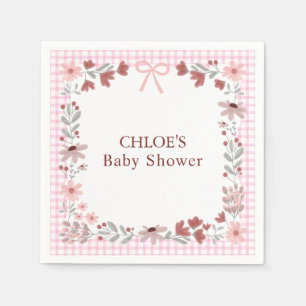 009 Fuchsia Pink Wildflower Bow Gingham Shower Napkins