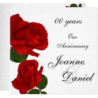 00 Anniversary Invite White Red Rose Flowers