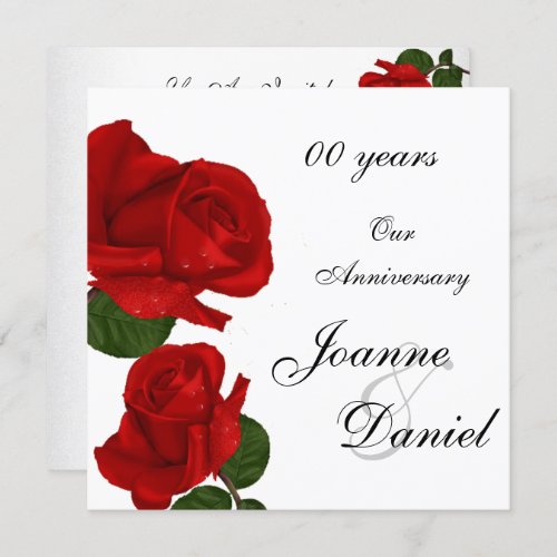 00 Anniversary Invite White Red Rose Flowers