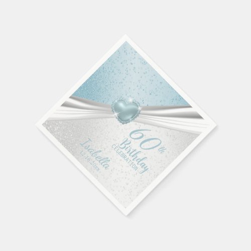 00th Birthday _ Blue Heart  White Glitter Napkins